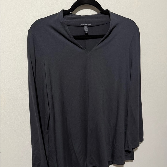 Eileen Fisher Black Blouse Small Professional Tencel Long Sleeve V Neck EUC - Picture 2 of 14